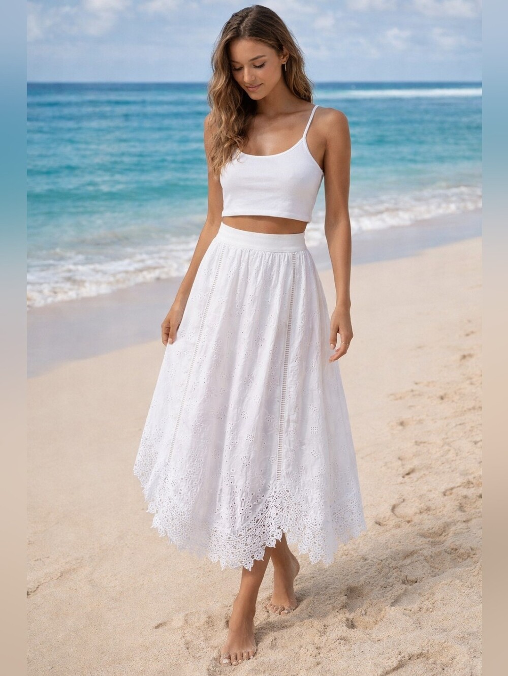 Chicos Eyelet Midi/maxi Skirt 8-10